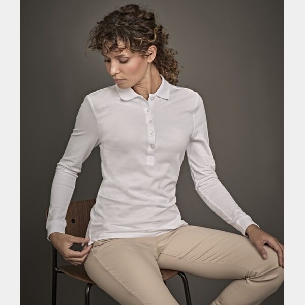 Tee Jays Ladies Luxury Stretch Long Sleeve Polo Shirt Thumbnail