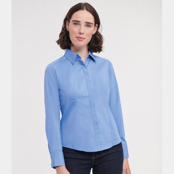 Russell Collection Ladies Long Sleeve Fitted Poplin Shirt Thumbnail